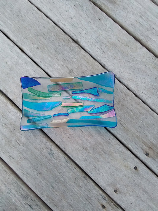 Multi colour handmade fused dish.