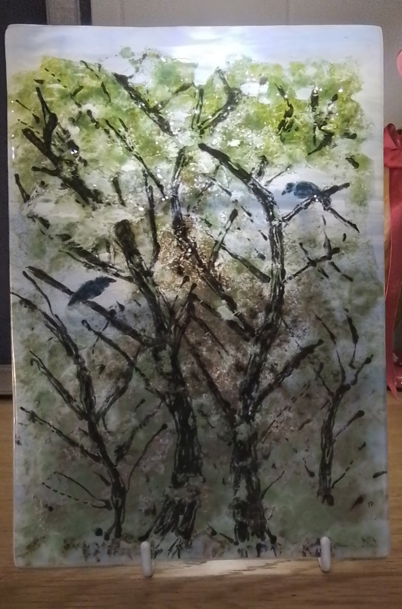 Painting on Glass 'Singing in the Trees'