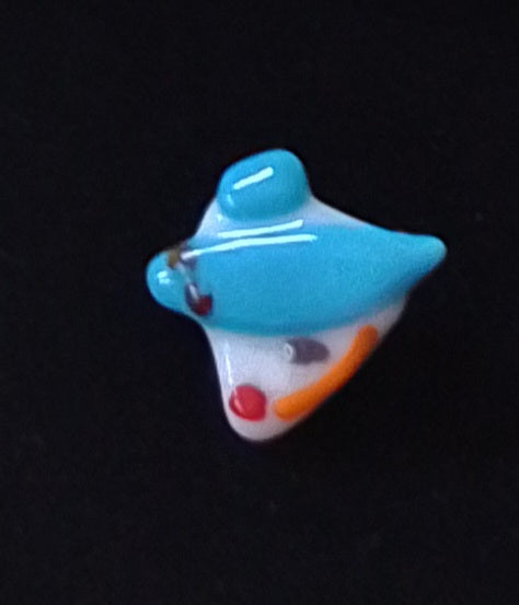 Ladies in Hats Brooch.  Blue and White Hat