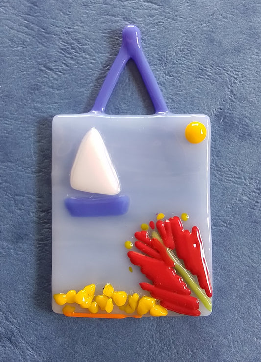 Christmas Tree Ornament.  Boats in fused glass