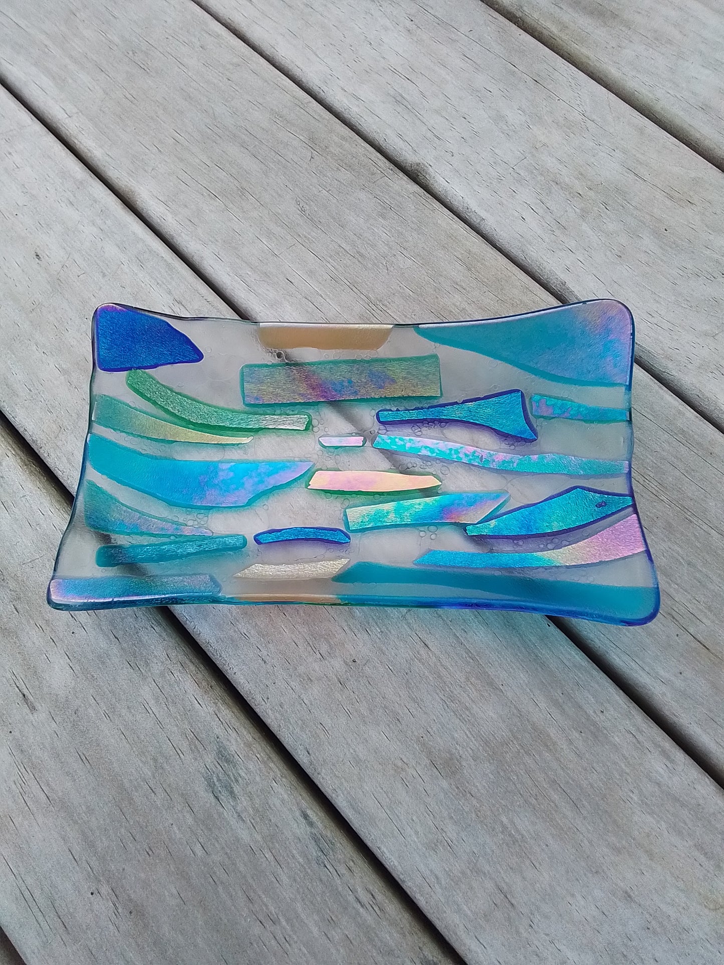 Multi colour handmade fused dish.