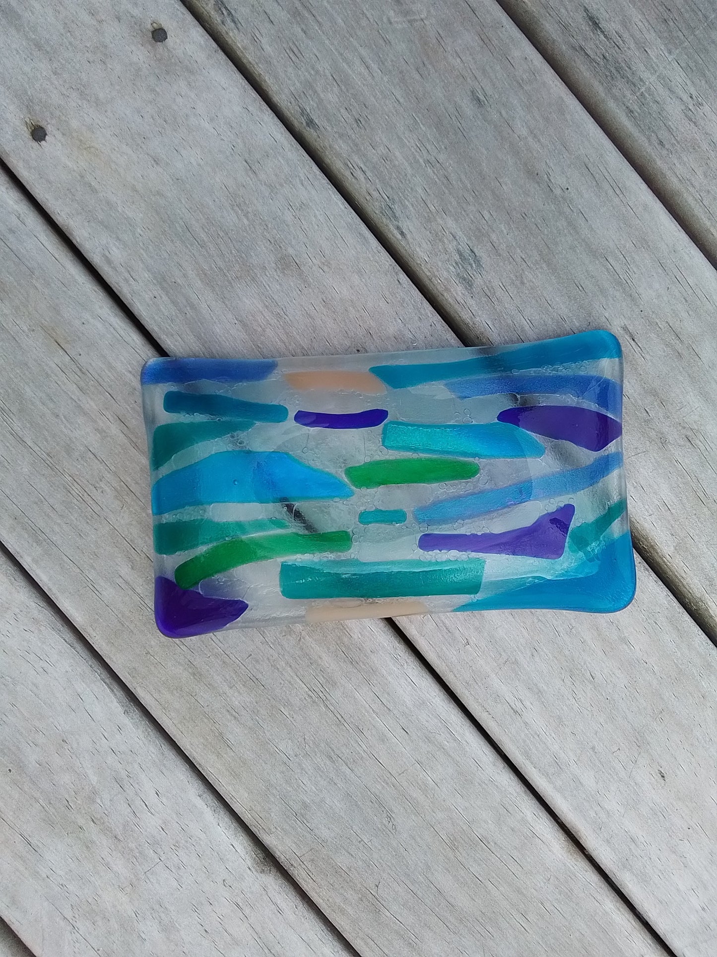 Multi colour handmade fused dish.