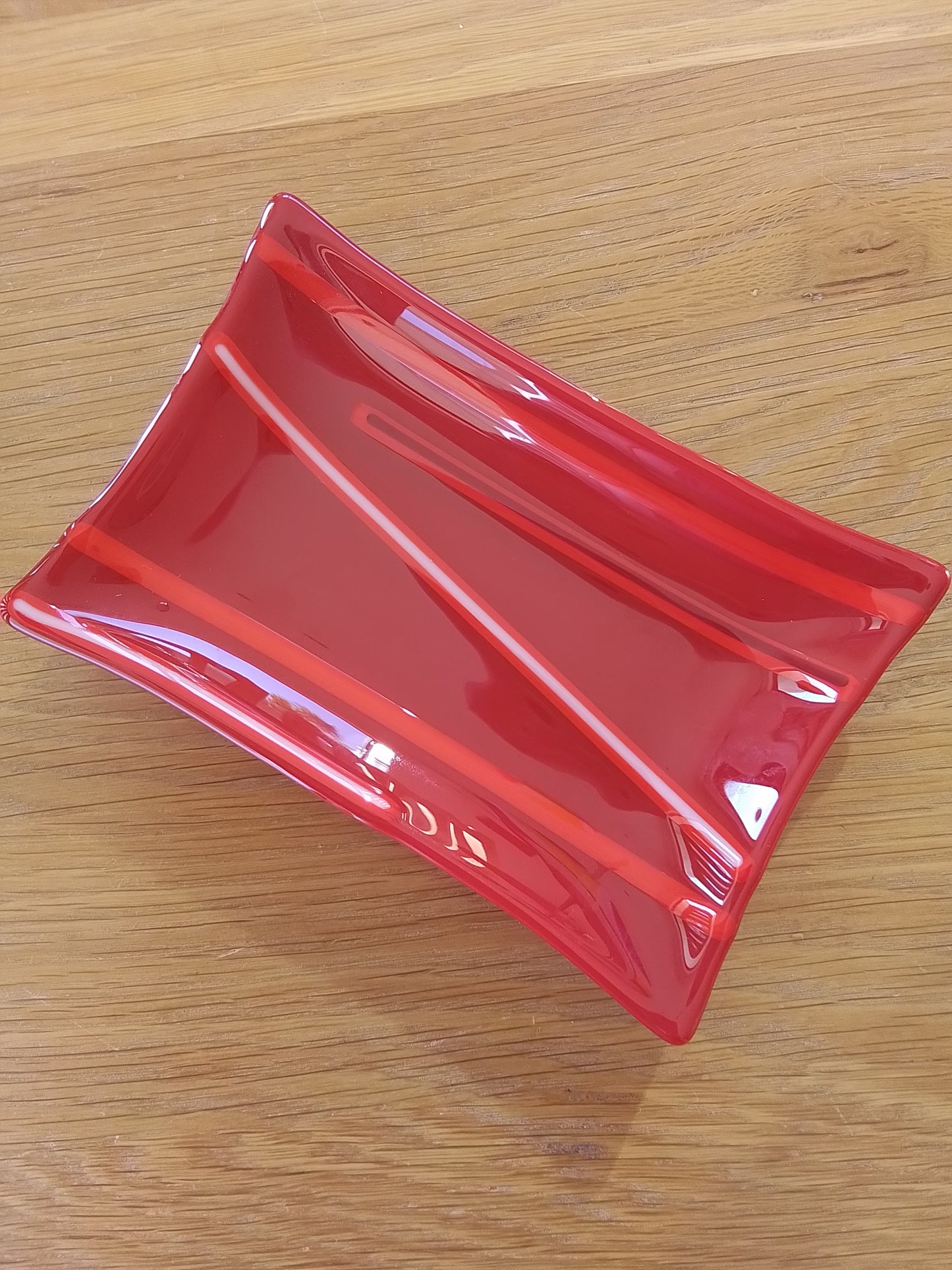 Red Glass Fused Striped Dish