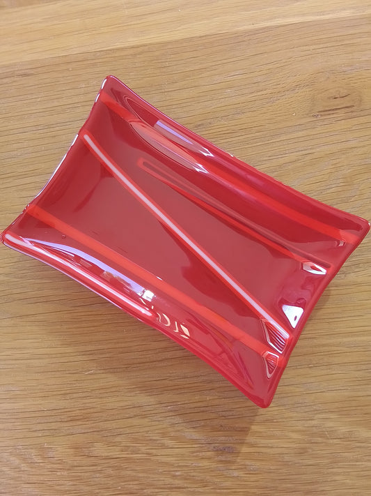 Red Glass Fused Striped Dish