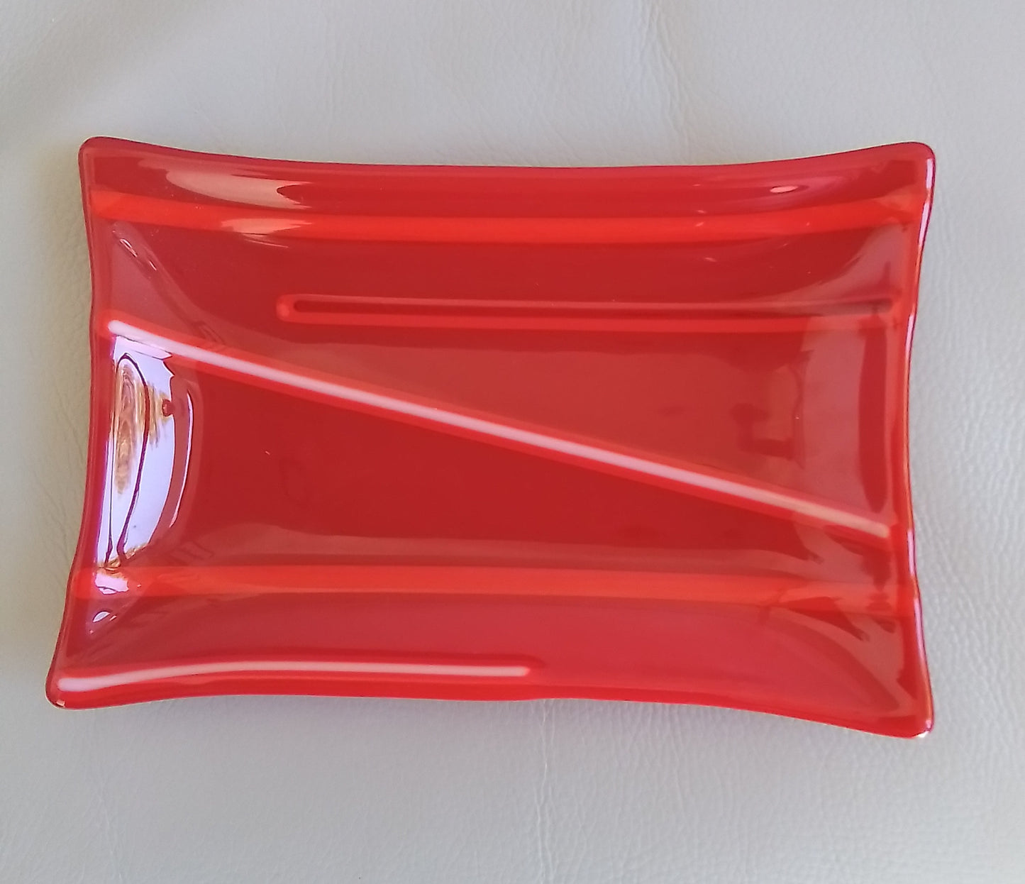 Red Glass Fused Striped Dish