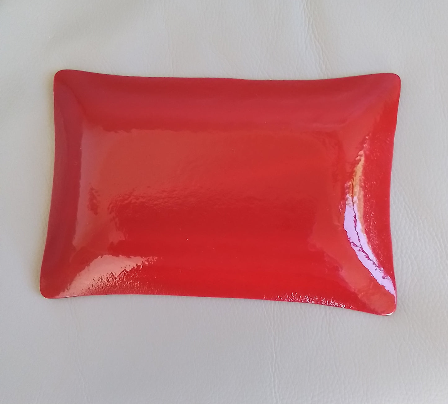 Red Glass Fused Striped Dish