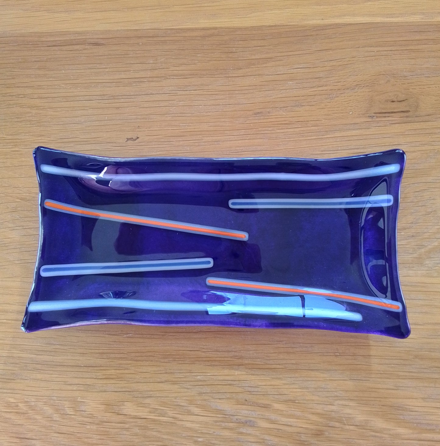 Blue Glass Fused Striped Dish