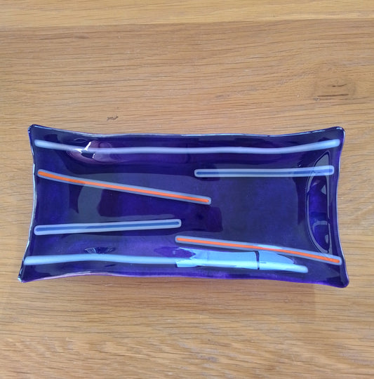 Blue Glass Fused Striped Dish