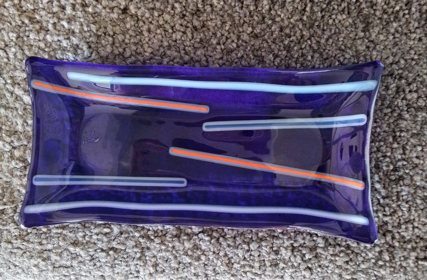 Blue Glass Fused Striped Dish