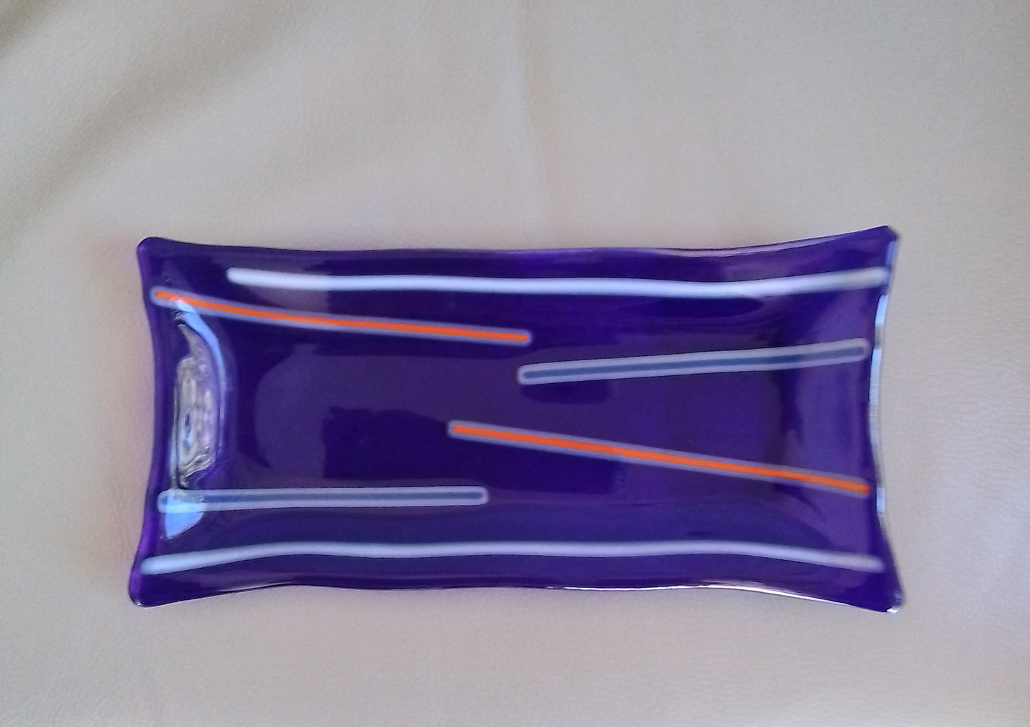 Blue Glass Fused Striped Dish